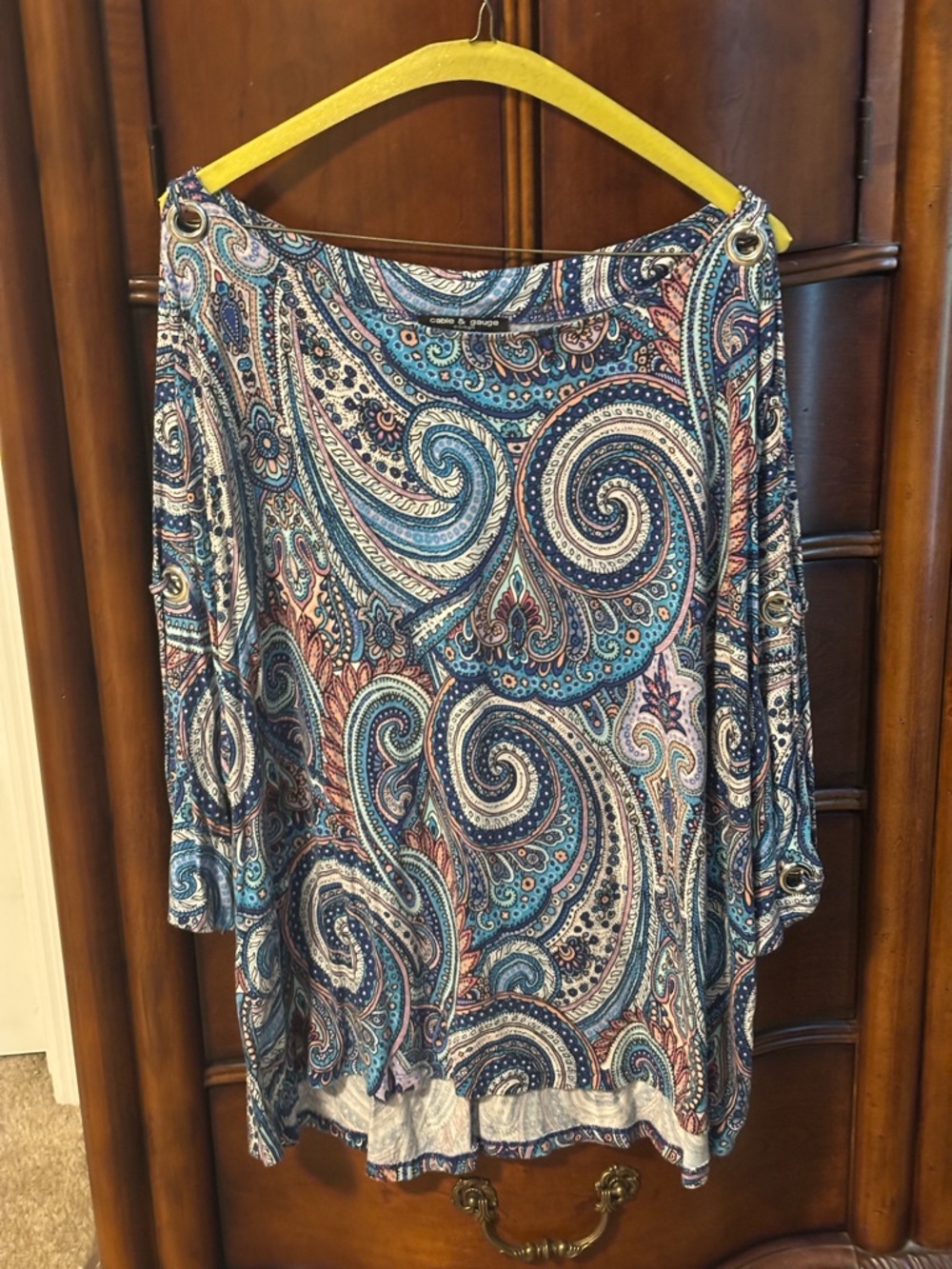 Cable & Gauge Blue Paisley Grommet-Accent Tunic